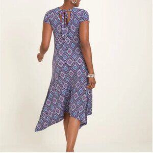 Chico's Stretch Jersey Knit Diamond Patterned Irregular Hem Midi Dress Size XL